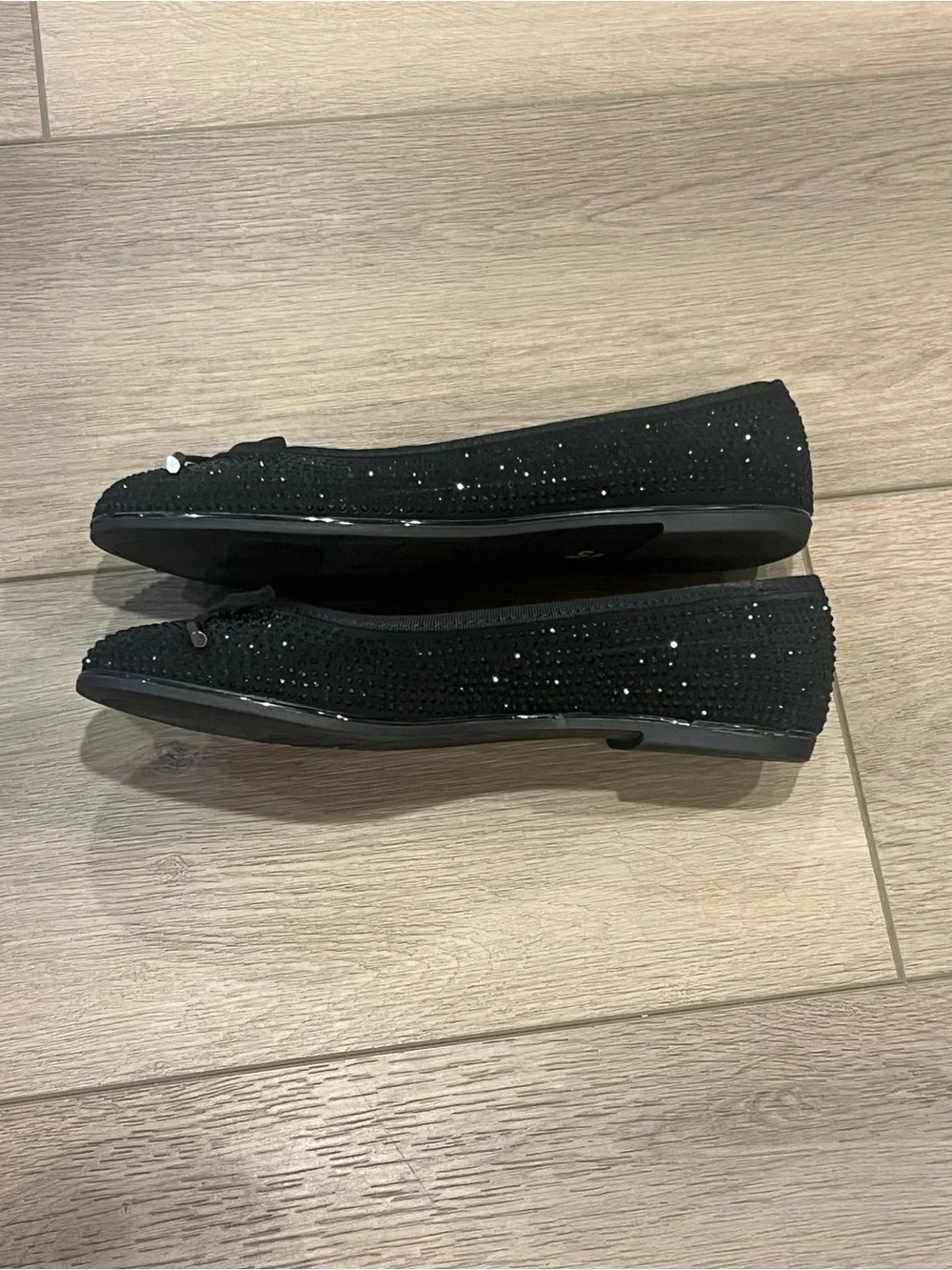 Black Andiamo Ballet Flats Sparkling Rhinestone Embellishments Bows Size 7